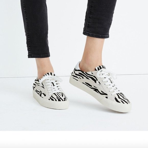 EUC Madewell Sidewalk Low-Top Sneakers in Zebra Calf Hair Size 6.5 - Picture 4 of 10
